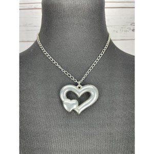 Women's Silver Hallow‎ Double Sweetheart Pendant Fashion Chain Necklace